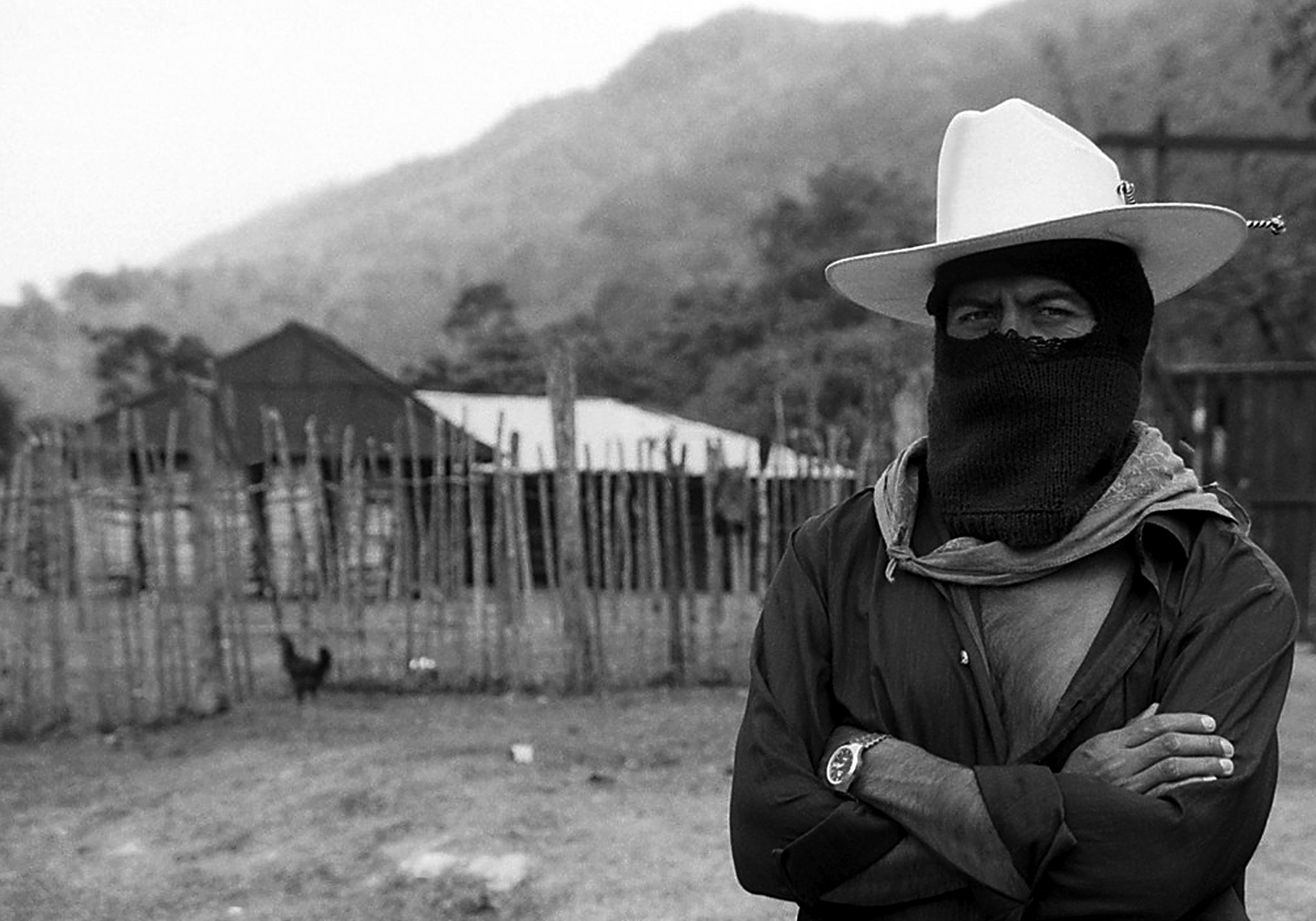 black and white photo of Zapatista Comandante in Chiapas Mexico