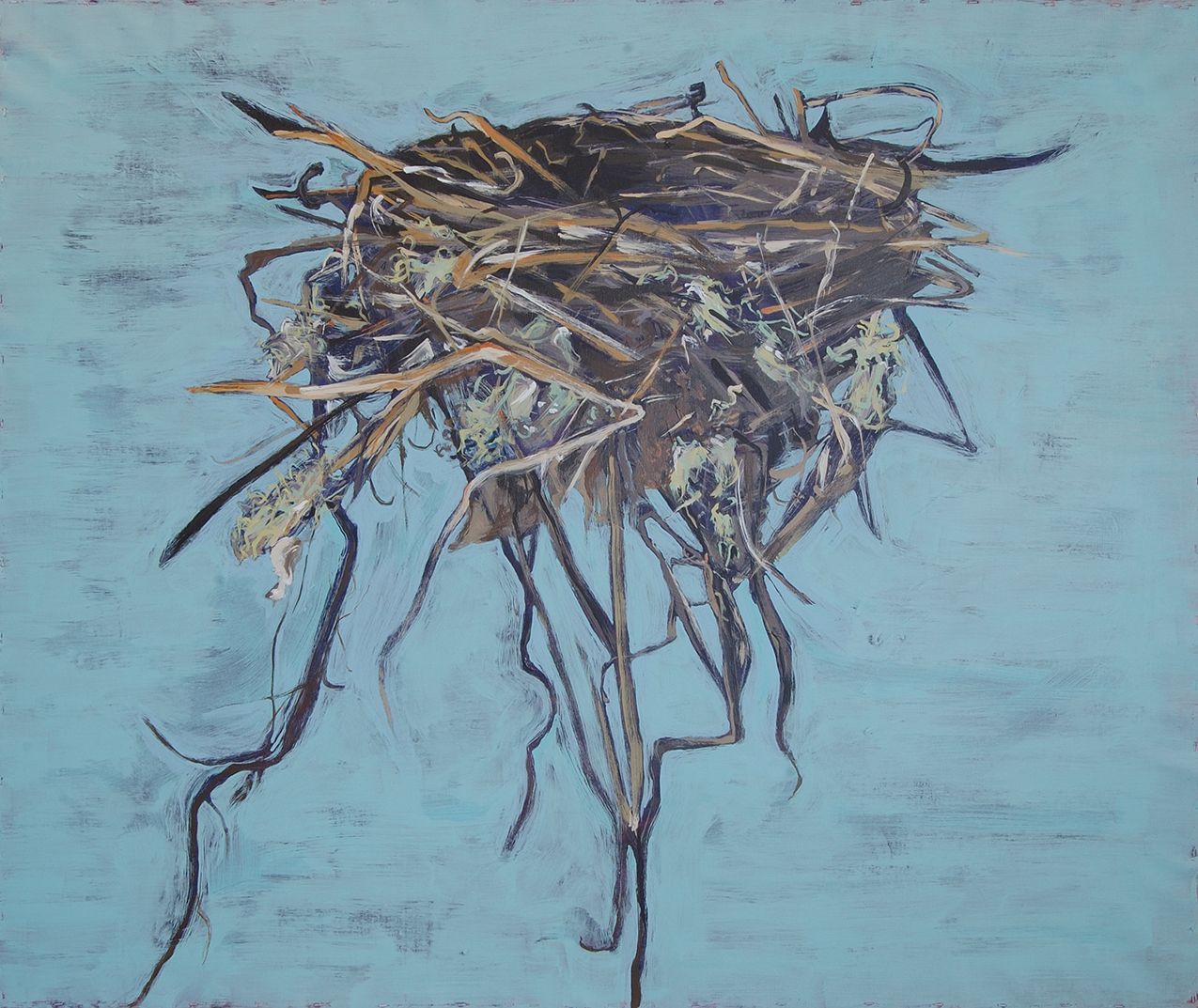 painting of a nest on a blue background