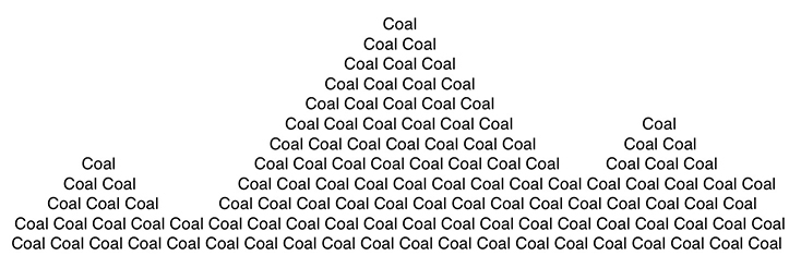 "Coal" repeated to form shape of mountains – black text on white background