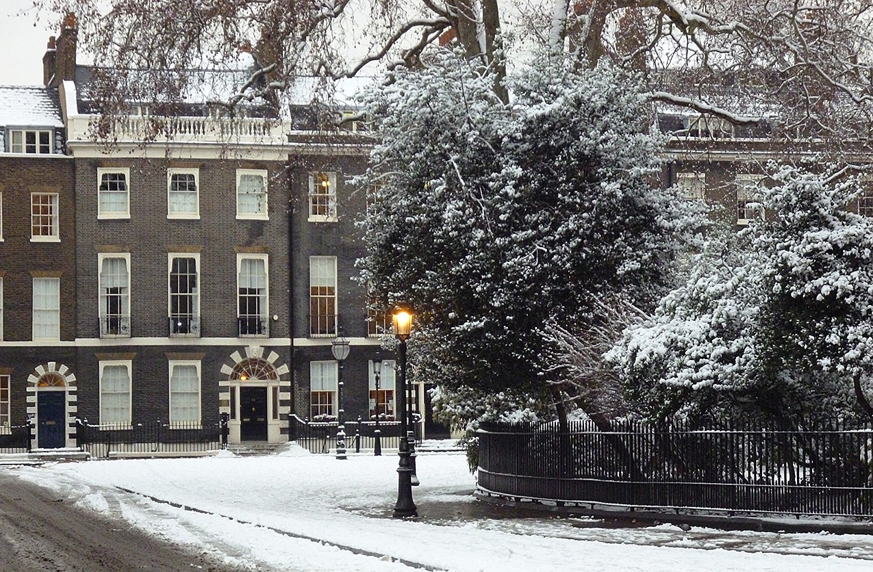 photo of Bedford Square in winter with snow