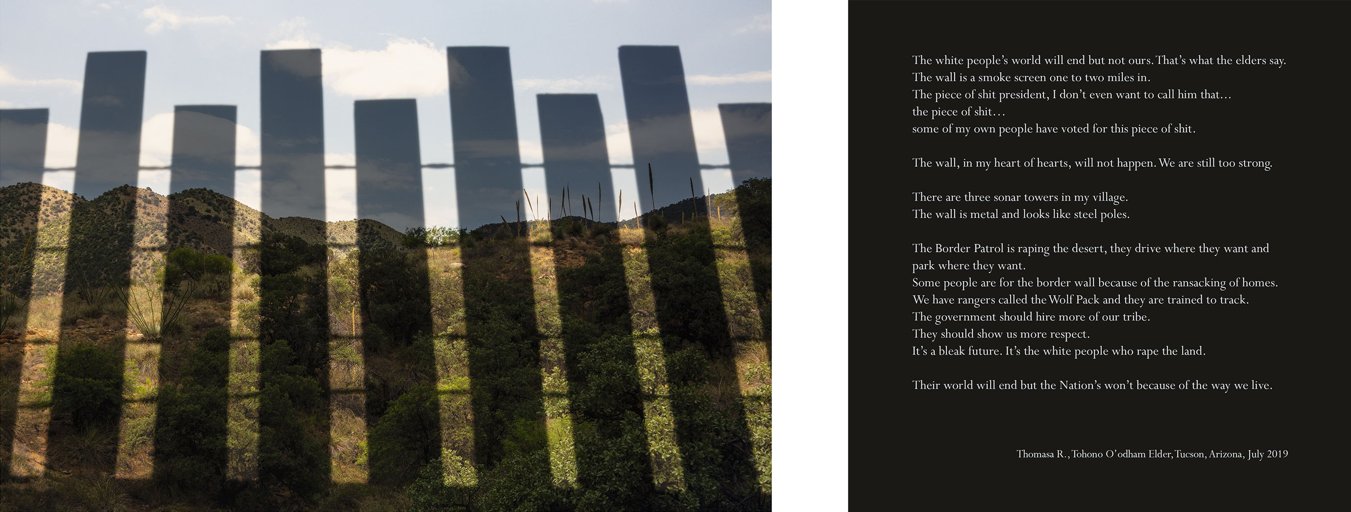 photo of rolling hills in the desert overlaid with the shadow of a slatted fence