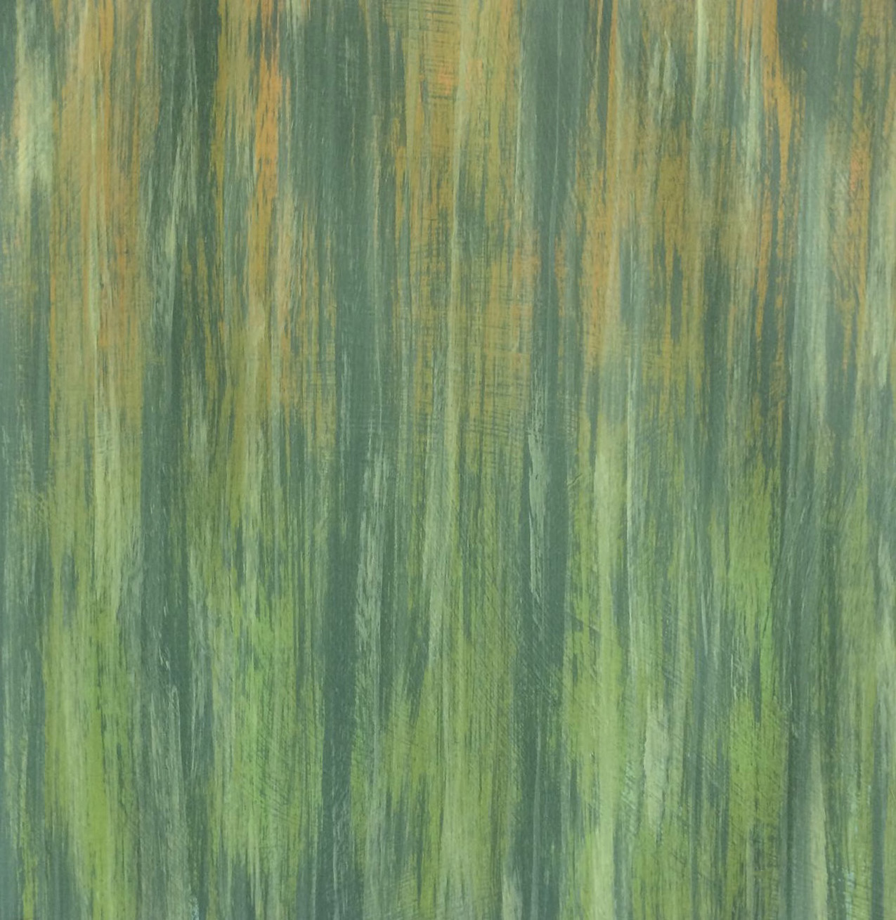 abstract painting of vertical brush strokes in various shades of green