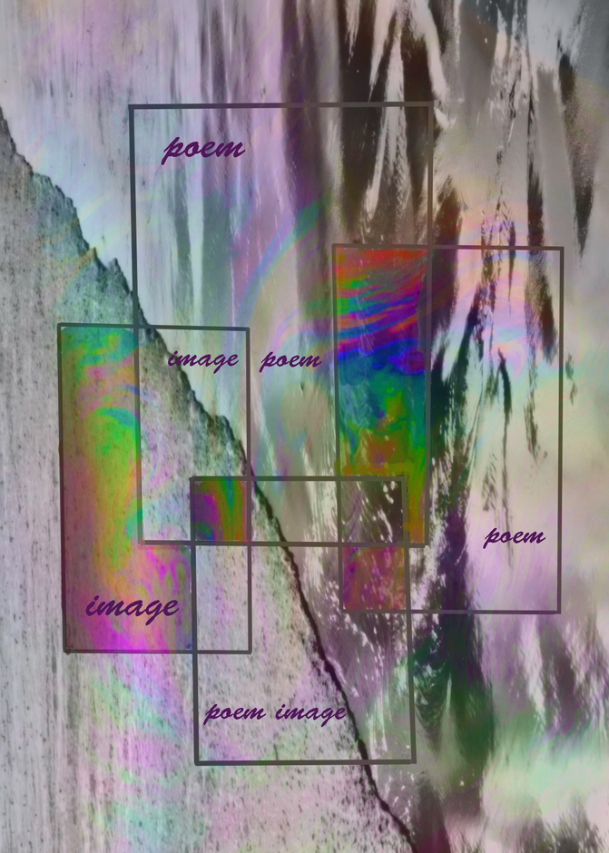 abstract background with rainbow-colored sheen; on top are intersecting rectangles with text "image" and "poem"