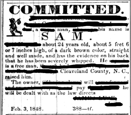 newspaper article or advertisement from 1848 with words crossed out in black marker to change the meaning