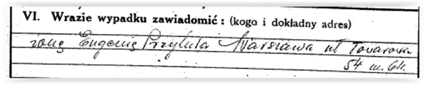 a snippet of a single question from a typed form with a handwritten answer in cursive, written in Polish